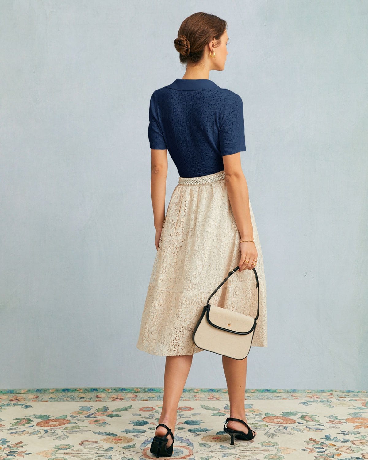Cora | Slim Fit Collared Pointelle Knit Holiday Top