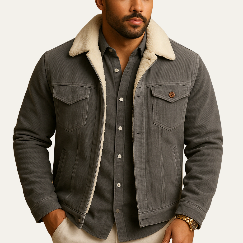 Men's Classic Corduroy Fleece Lined Denim Jacket