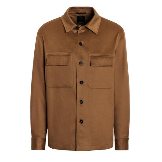 Mens Beige Cotton Shirt Jacket Button Front Closure - OutfitLondon