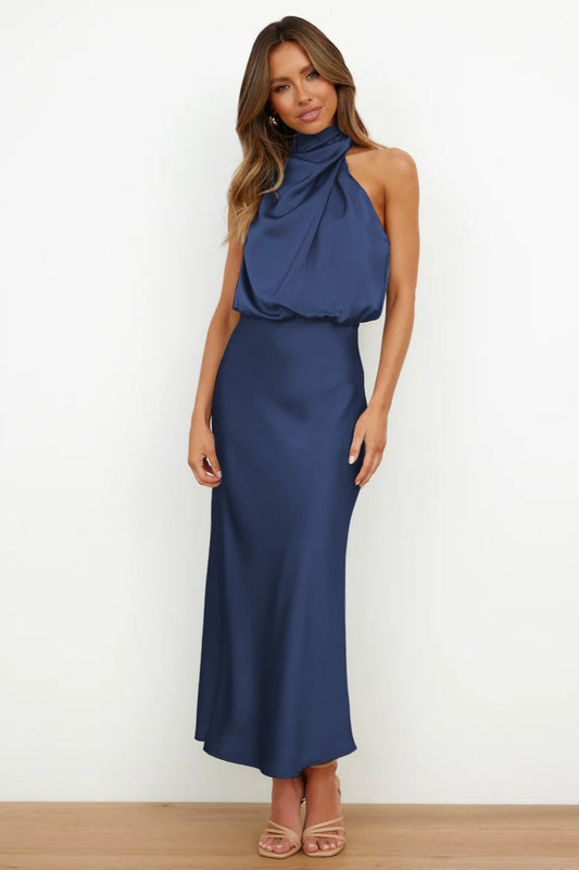 Women's Elegant Long Flowy Halter Dress - OutfitLondon