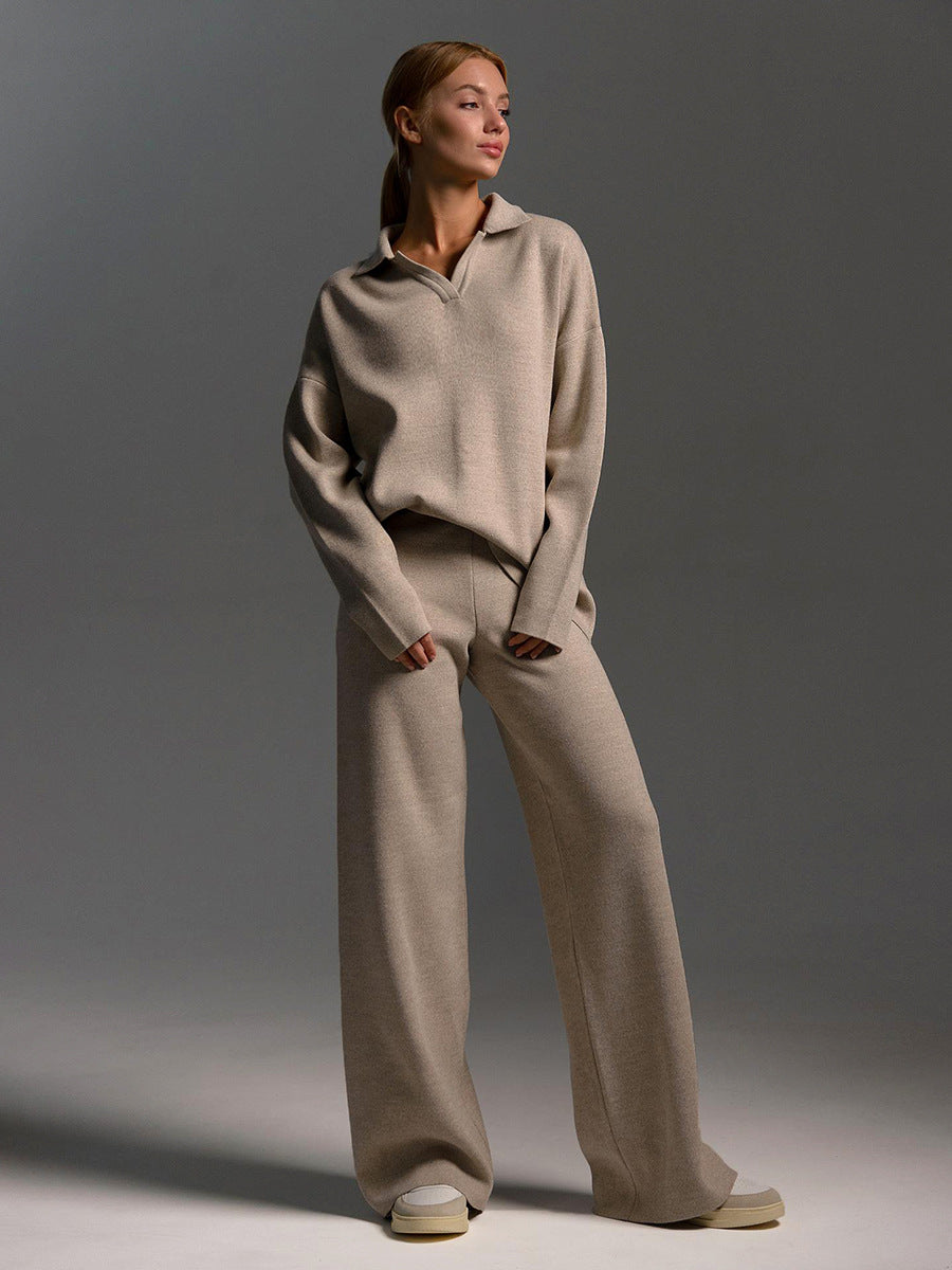 Women's Casual Cotton Sweatshirt and Straight-Leg Pants Set