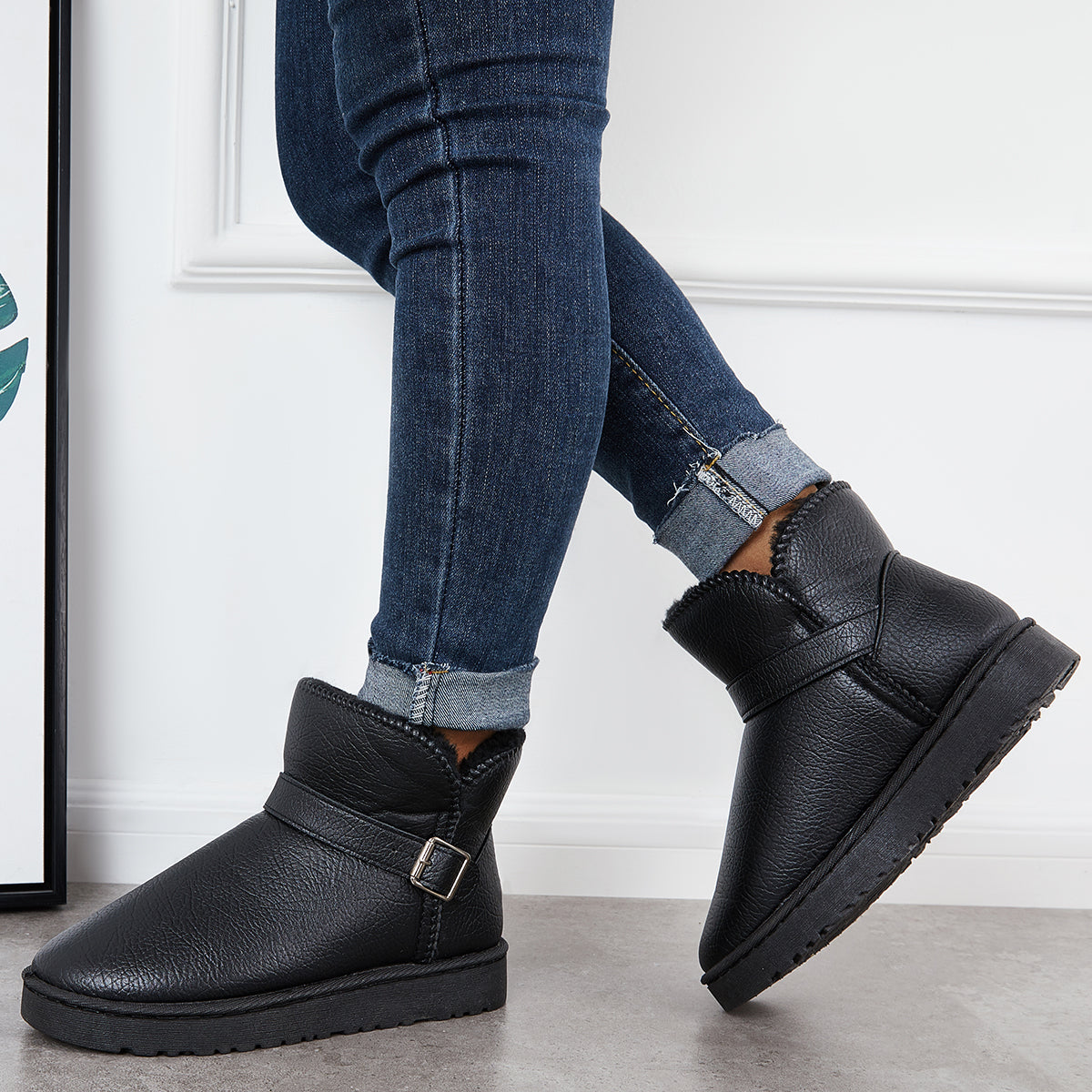 Warm Fur Lining Winter Booties Furry Waterproof Ankle Snow Boots