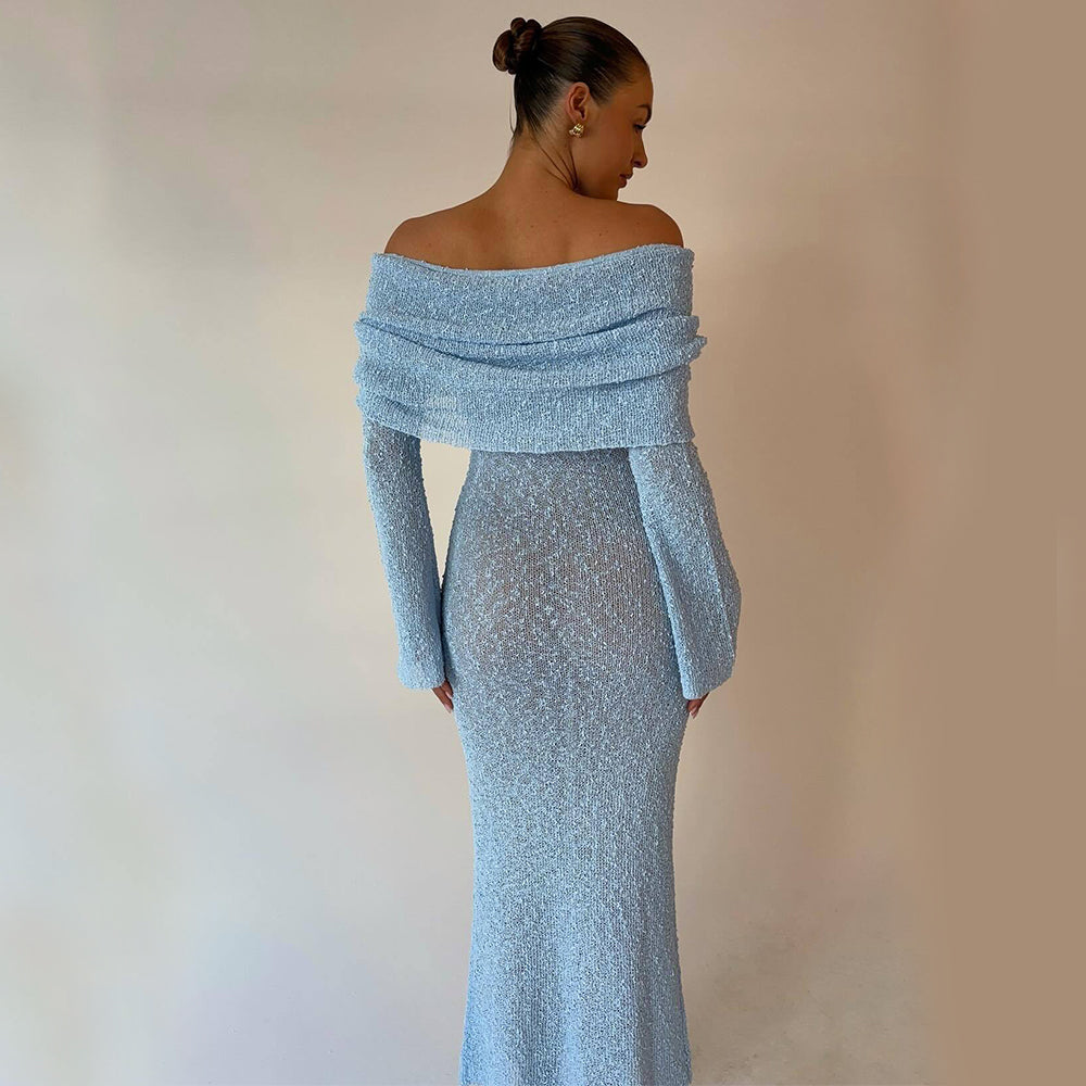 Women's Elegant Knitted Off-Shoulder Long Sleeve Dress