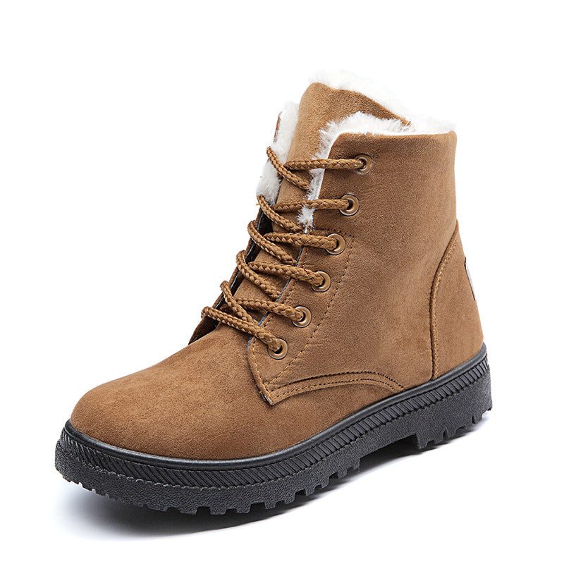 Comfort Warm Fur Flat Waterproof Snow Ankle Boots Cotton Lined Winter Booties