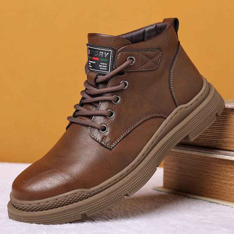 Men's Fleece Lace-Up Leather Waterproof British Boots