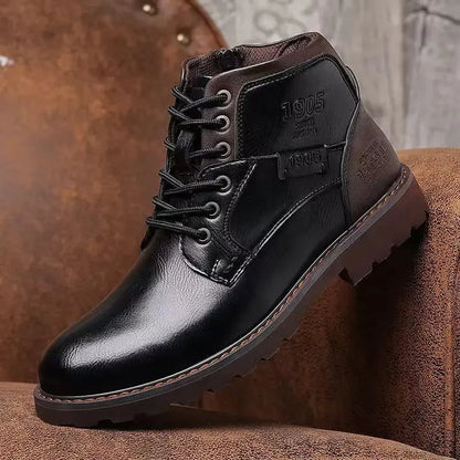 Men's Lace up Zippered Leather Boots