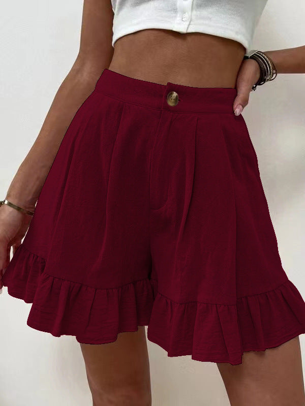 Women's Casual High Waist Wide Leg Shorts with Ruffled Hem