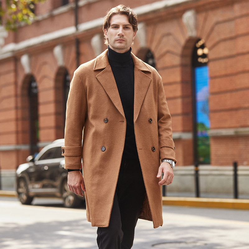 Men's Classic Wool Blend Mid-Length Double-Breasted Overcoat