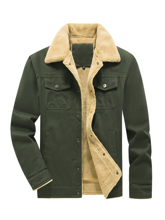 Warm Mens Fleece Lined Parka Jacket with Pockets - OutfitLondon