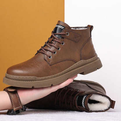 Men's Fleece Lace-Up Leather Waterproof British Boots