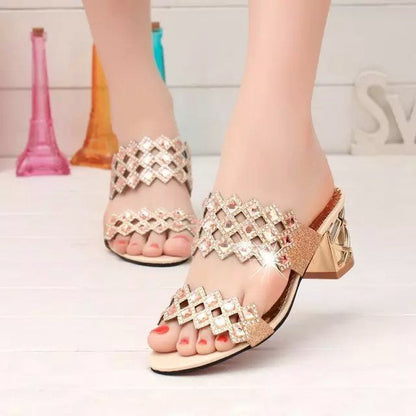 Chunky Heel Sandals For Women Comfy Rhinestone Light Fashionable Footwear