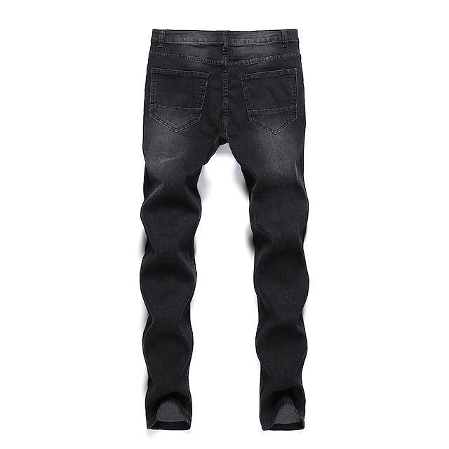 Men's Vintage Denim Ripped Straight Jeans Stacked Ripped