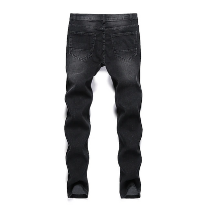 Men's Vintage Denim Ripped Straight Jeans Stacked Ripped