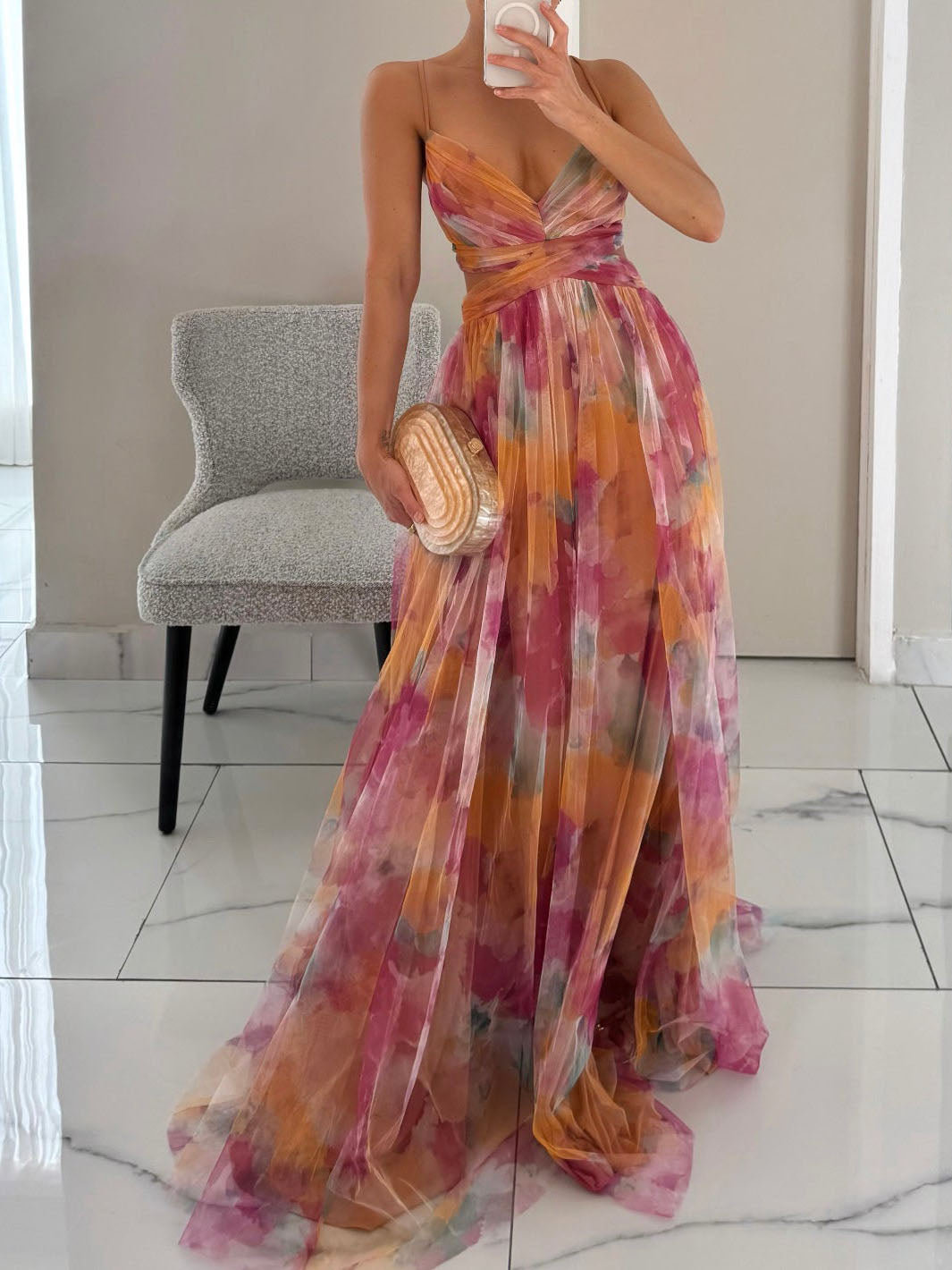 Elegant Flower Long Sleeve Maxi Dress