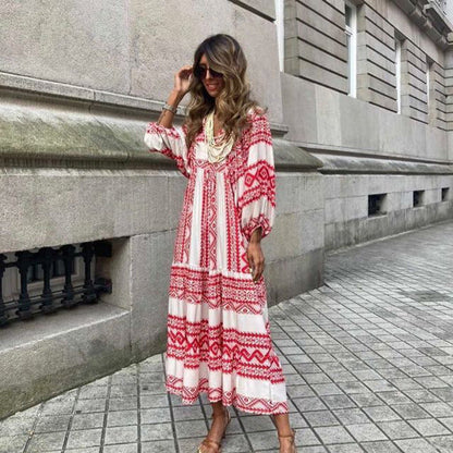 Women's Bohemian V-Neck Cotton Summer Dress