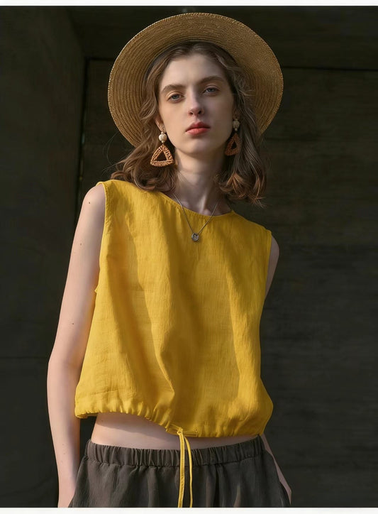 Women's Casual Cotton Sleeveless Drawstring Top