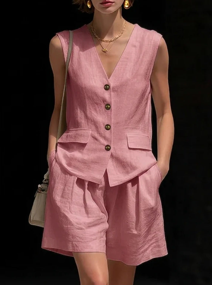 Women's Elegant Cotton Blend Vest Top and Shorts Set