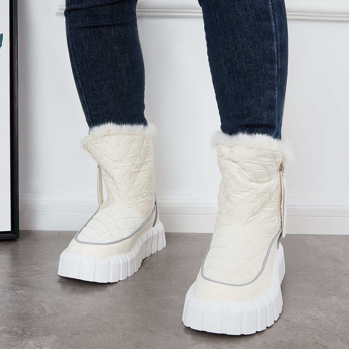 Platform Warm Faux Fur Lined Boots Side Zipper Snow Booties