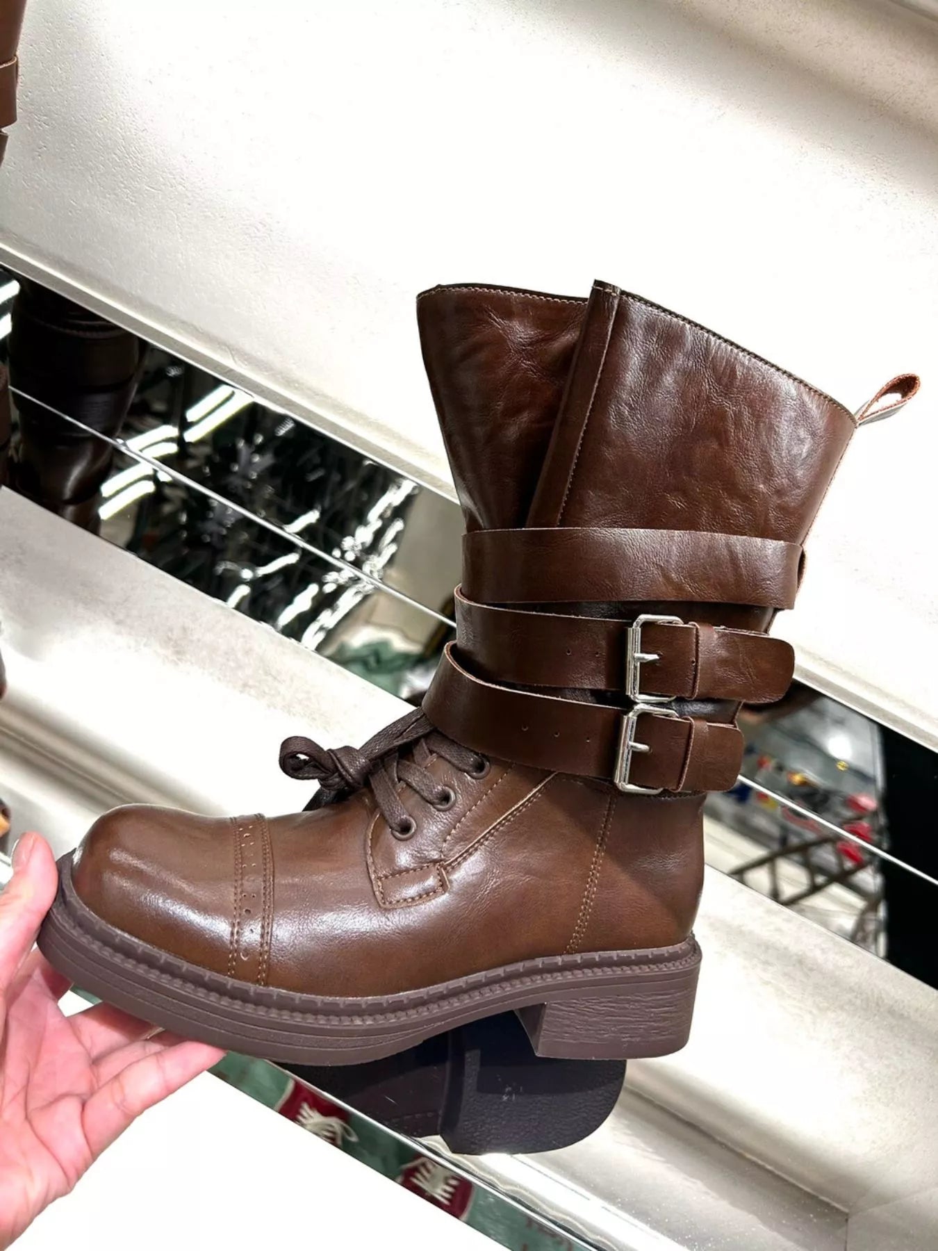 Buckled Genuine Leather High Heel Boots - OutfitLondon