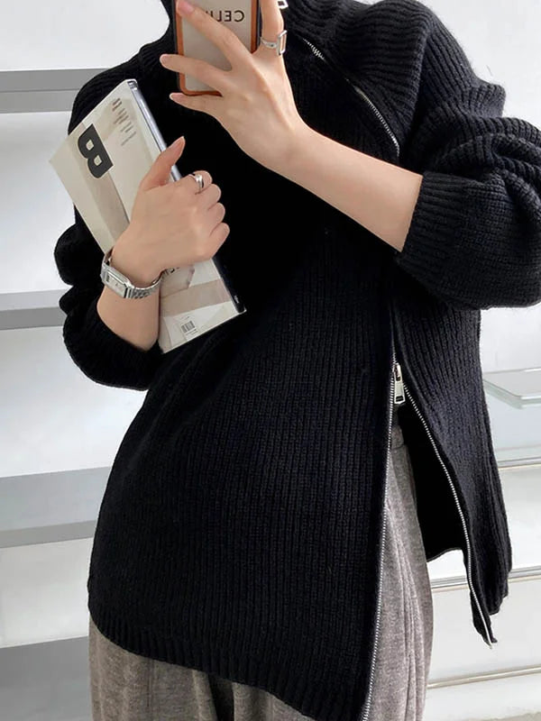 Soft Oversized Women's Turtleneck Zip Sweater