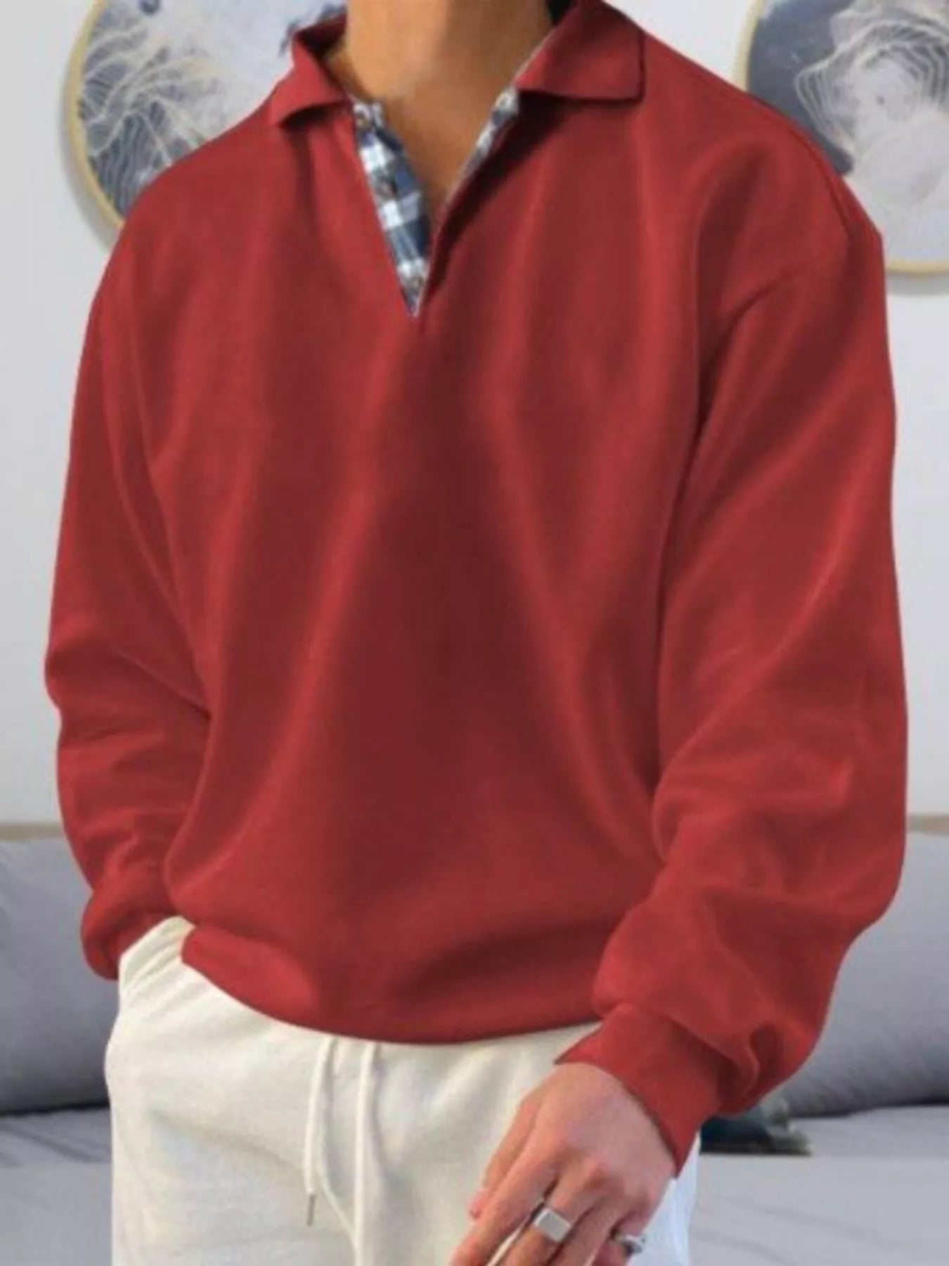 Large Mens Traditional Long Sleeve Polo Shirt
