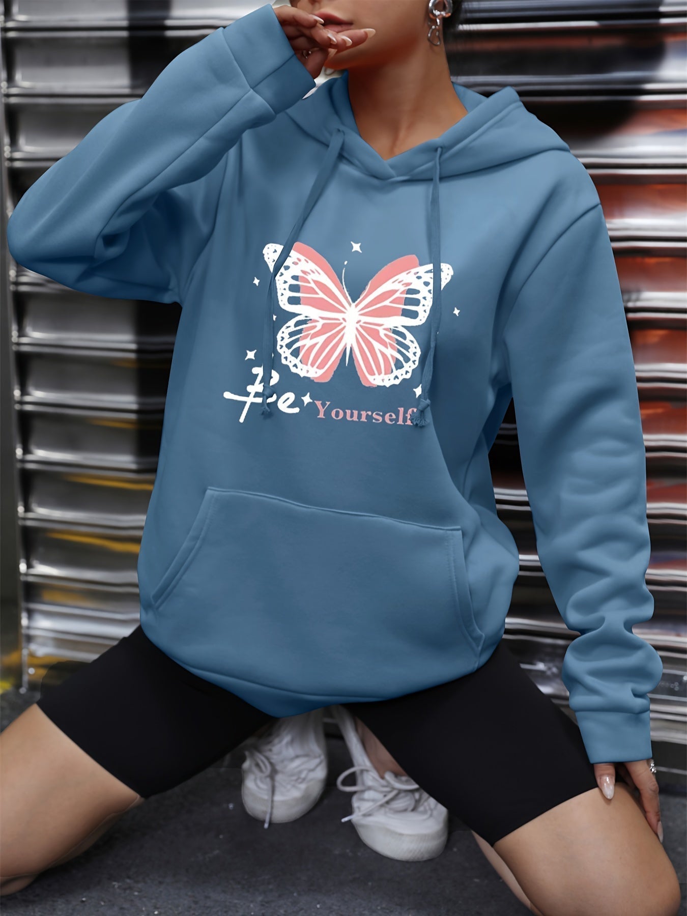 Relaxed Fit Womens Hoodie with Cute Printed Pocket - OutfitLondon