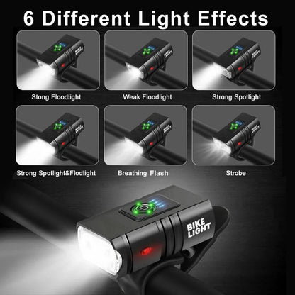 USB Rechargeable Bicycle Light Set - 1500 Lumens LED Headlight and Rear Light with 6 Modes for Night Riding Safety