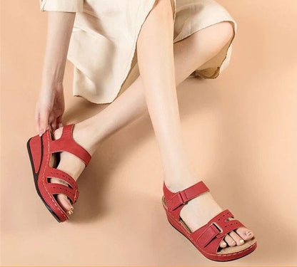 Orthopedic Wedge Velcro Leather Sandals For Women Casual Breathable Hollow Out