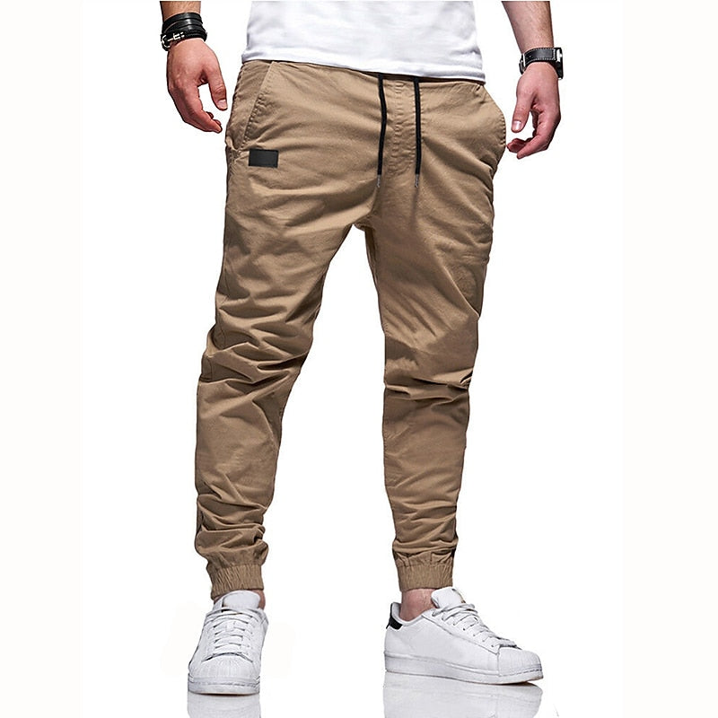 Men's Cargo Pants Joggers Trousers Drawstring Elastic Waistband Stylish Simple Solid Color
