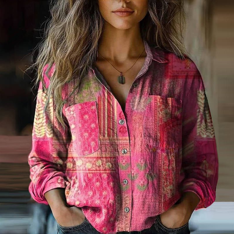 Casual Cotton Button Down Shirt | Loose Fit Paisley Print Top