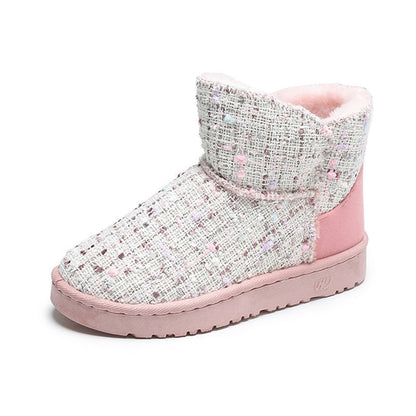 Plaid Design Slip On Ankle Boots Winter Thermal Snow Short Booties
