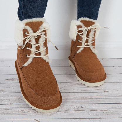 Warm Fur Lined Snow Boots Lace Up Chunky Low Heel Ankle Booties