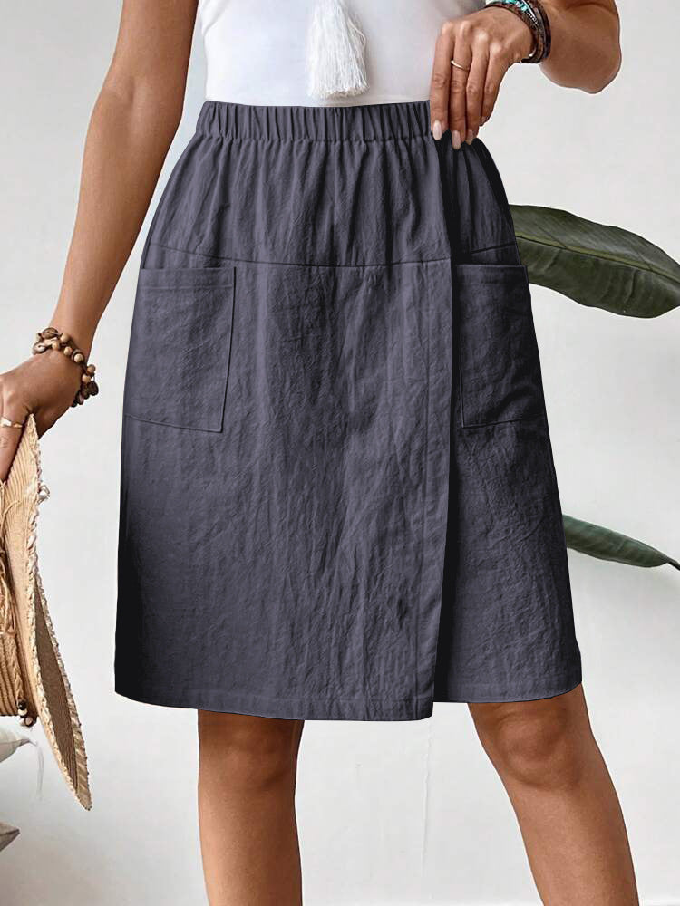 Women's Casual Cotton Pocket Pants with Elastic Waistband