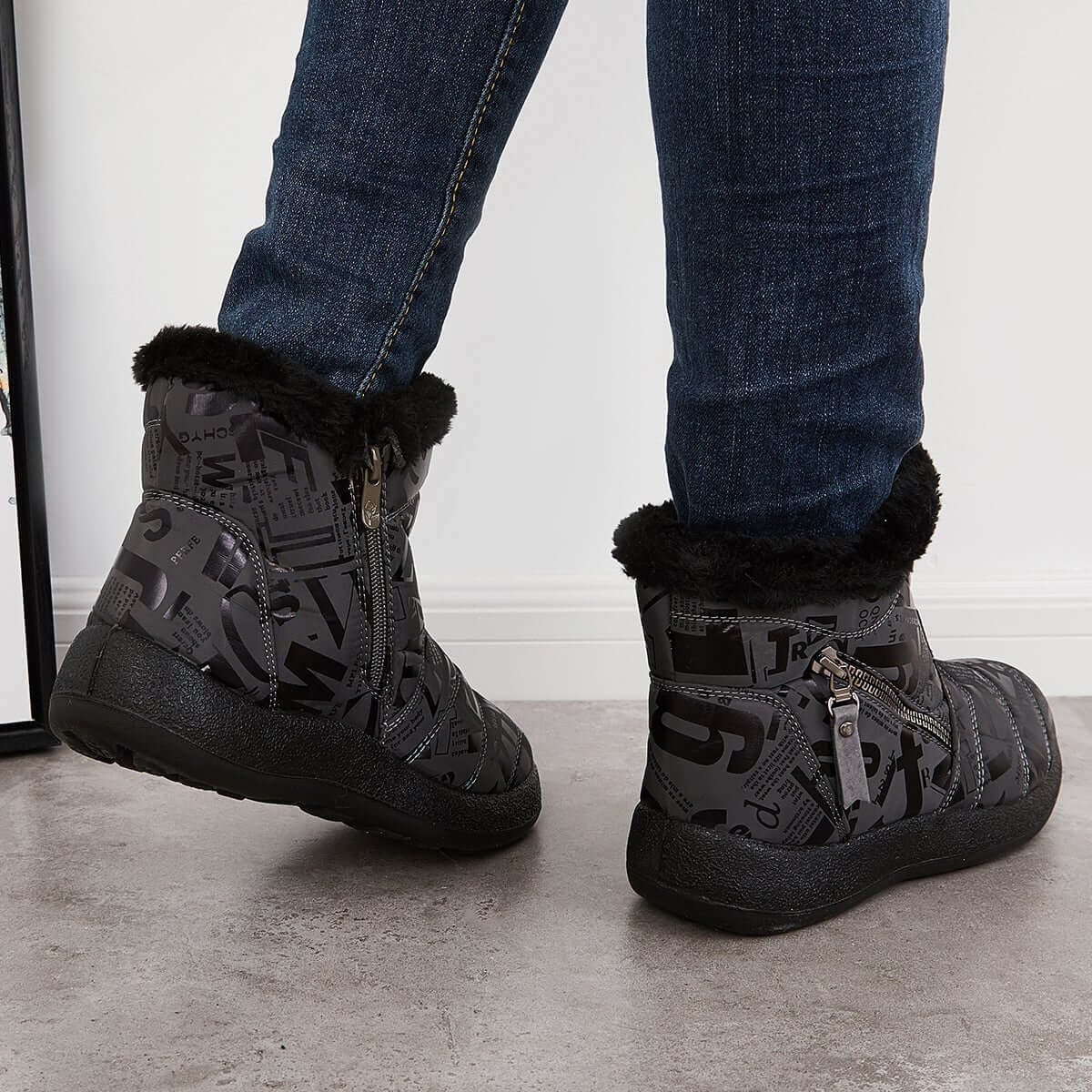 Warm Fur Lining Snow Booties Waterproof Ankle Boots