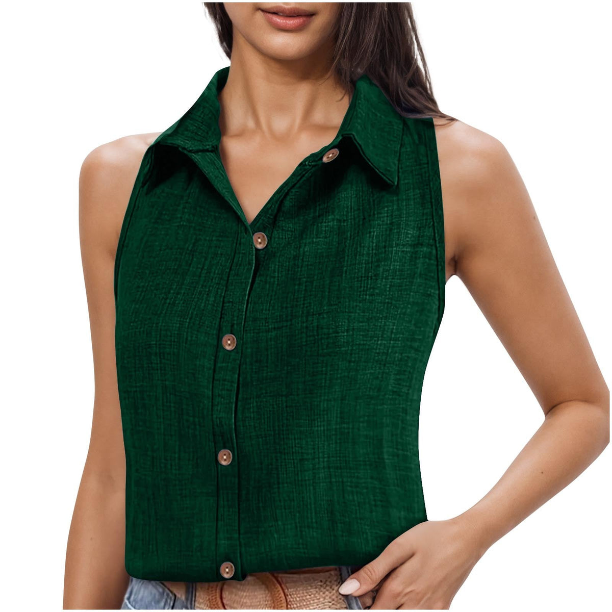 Women's Classic Cotton Button Sleeveless Shirt