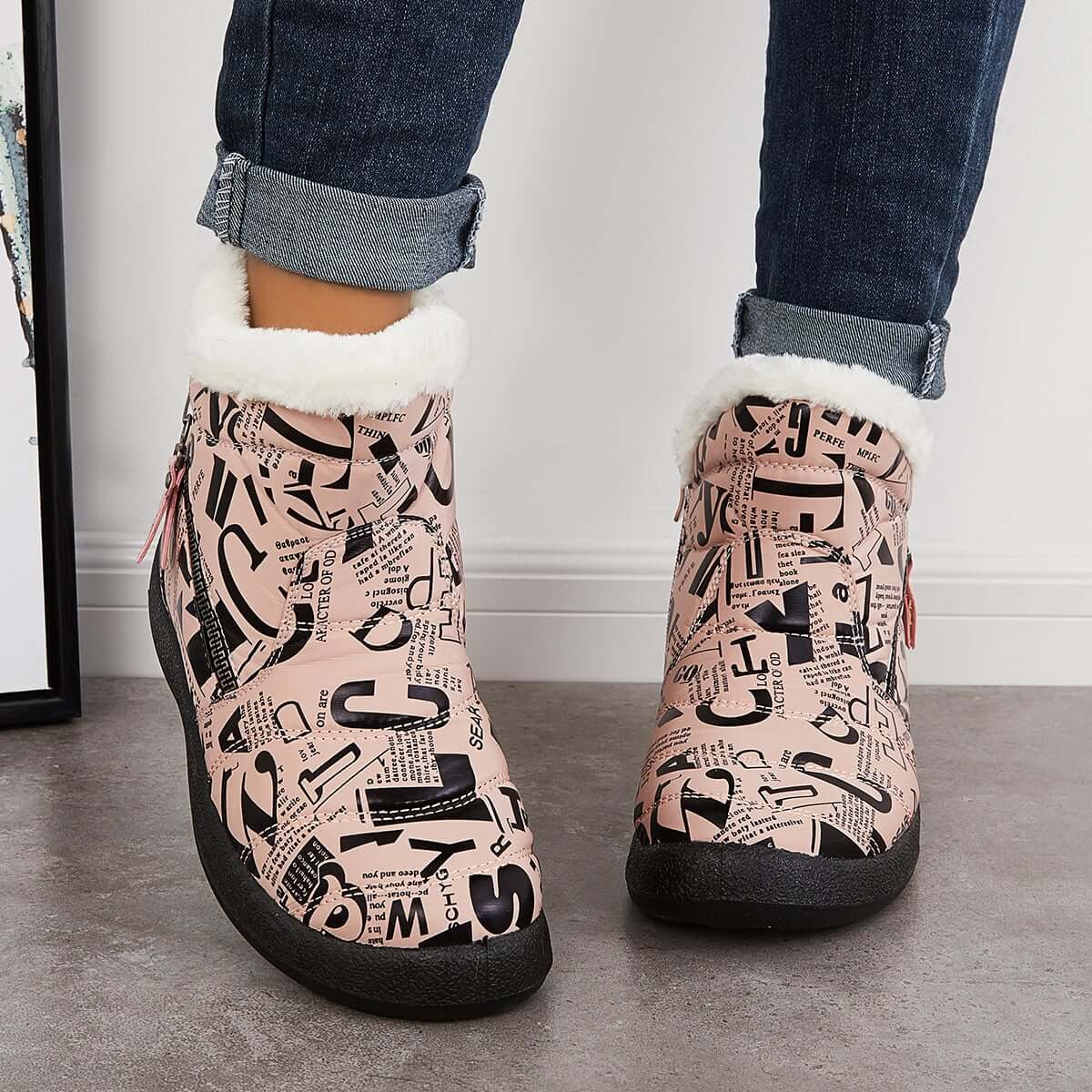 Warm Fur Lining Snow Booties Waterproof Ankle Boots