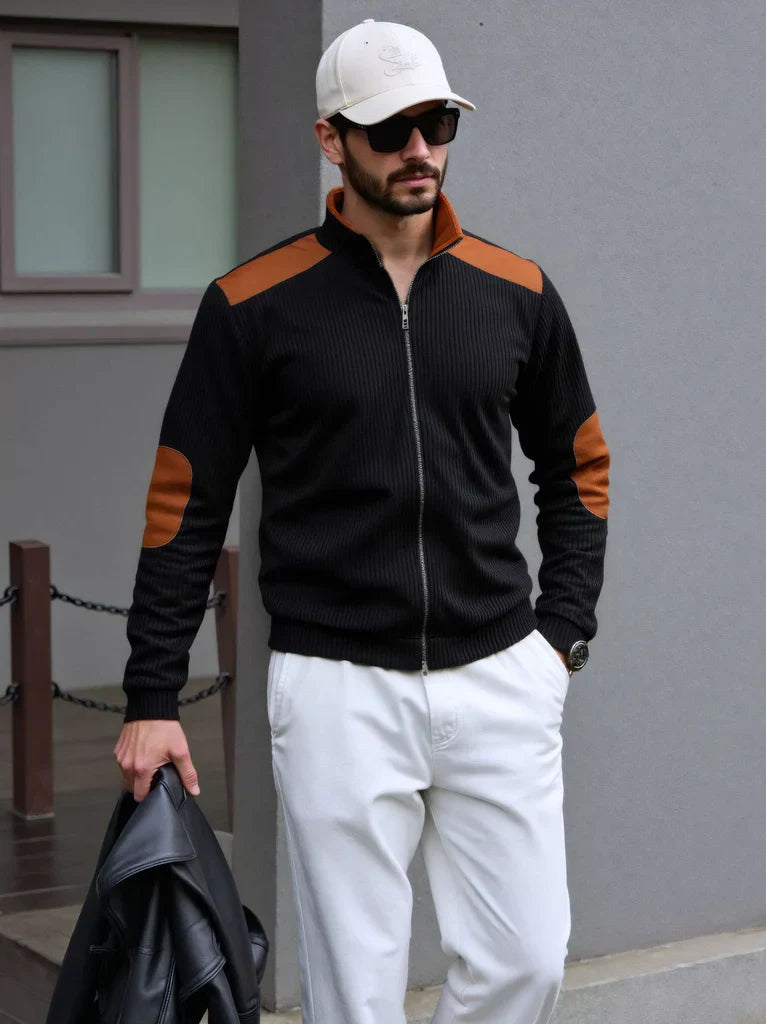 Classic Mens Zip Sweater with Patches