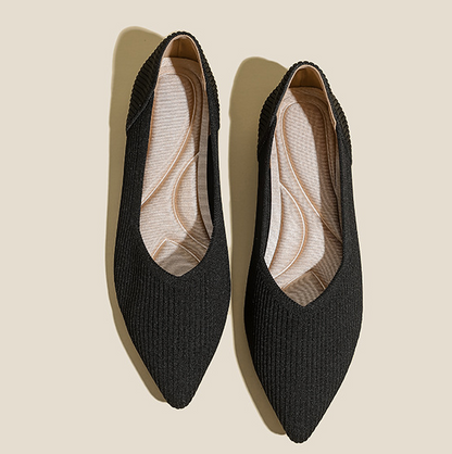 Comfortable Classy Knit Cap Toe Flats-Black