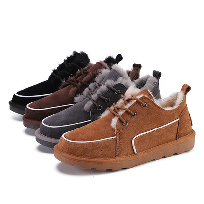 Flat Lace Up Snow Boots Warm Faux Fur Lined Loafer Shoes