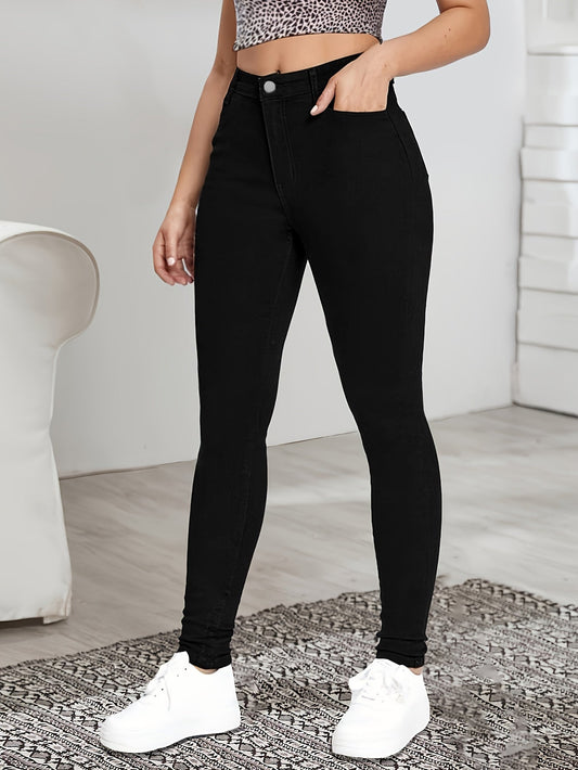 Slim Fit High Waist Dark Wash Jeans - OutfitLondon