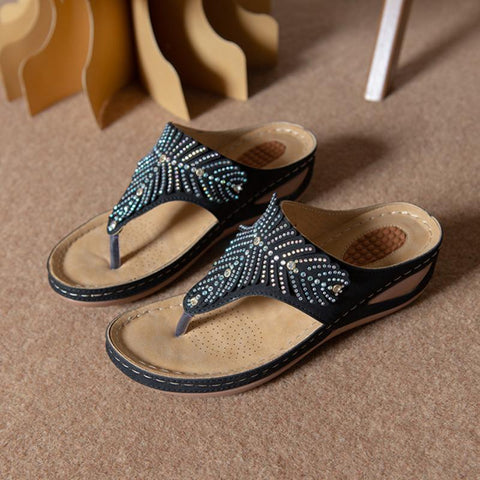 Women Casual Orthopedic Sandals, Crystal Rome Fashion Clip Toe Slippers