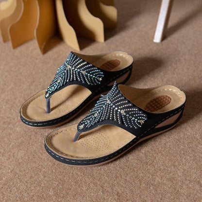 Women Casual Orthopedic Sandals, Crystal Rome Fashion Clip Toe Slippers