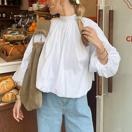 Women's Chic Cotton Puff Sleeve Backless Blouse