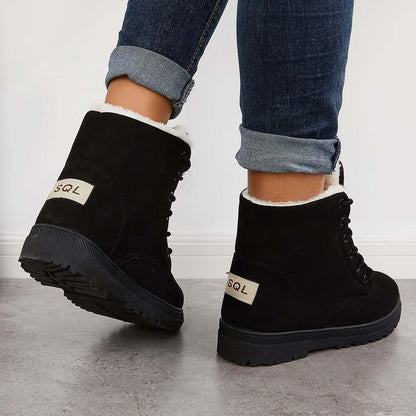Comfort Warm Fur Flat Waterproof Snow Ankle Boots Cotton Lined Winter Booties