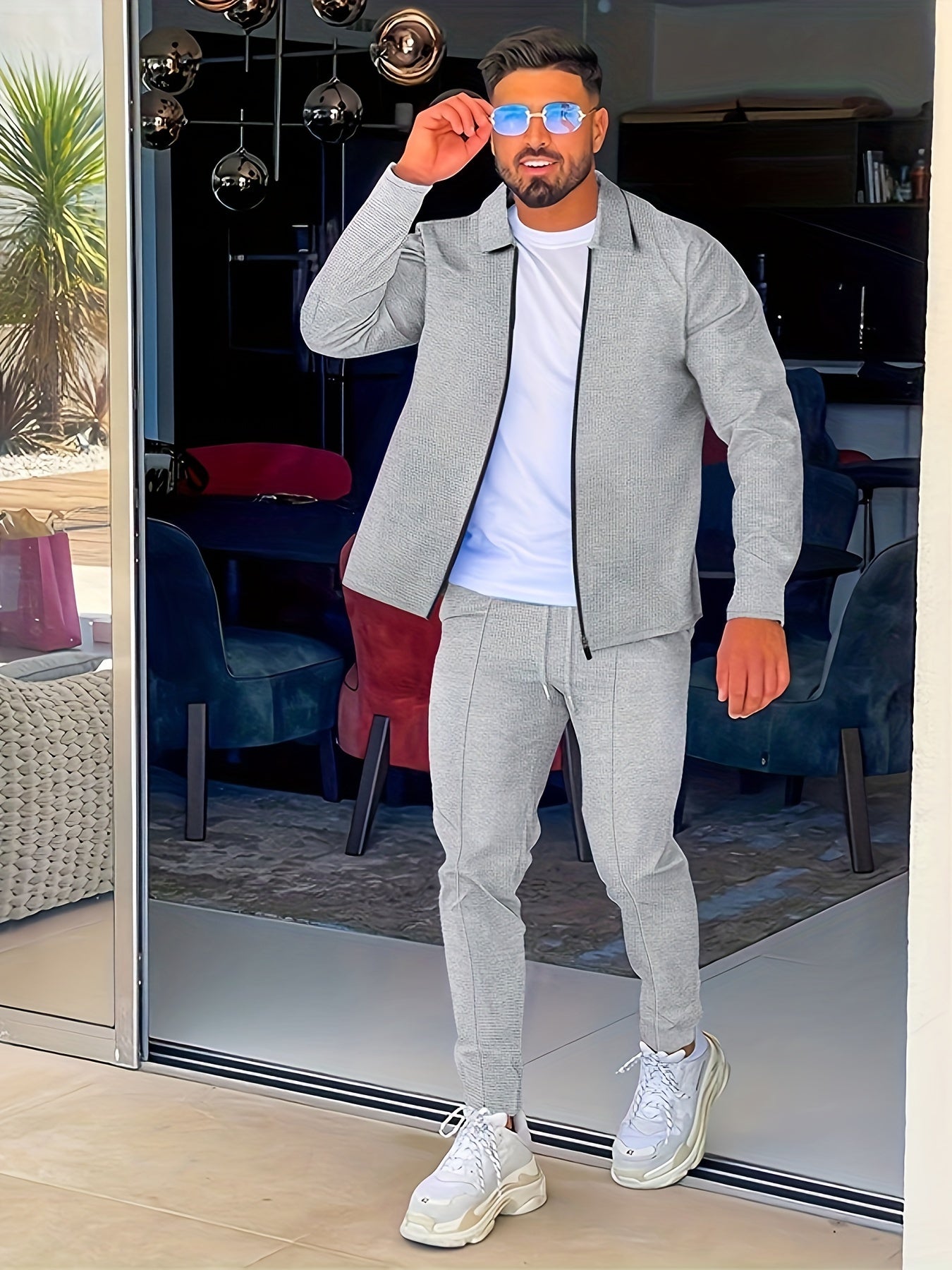 Cozy Fleece Men's Tracksuit With Zipper Hoodie