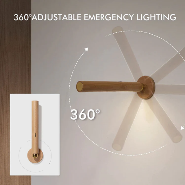 Rotatable Wooden LED Wall Lamp - Magnetic Detachable & Stepless Dimming Rechargeable Wall Light