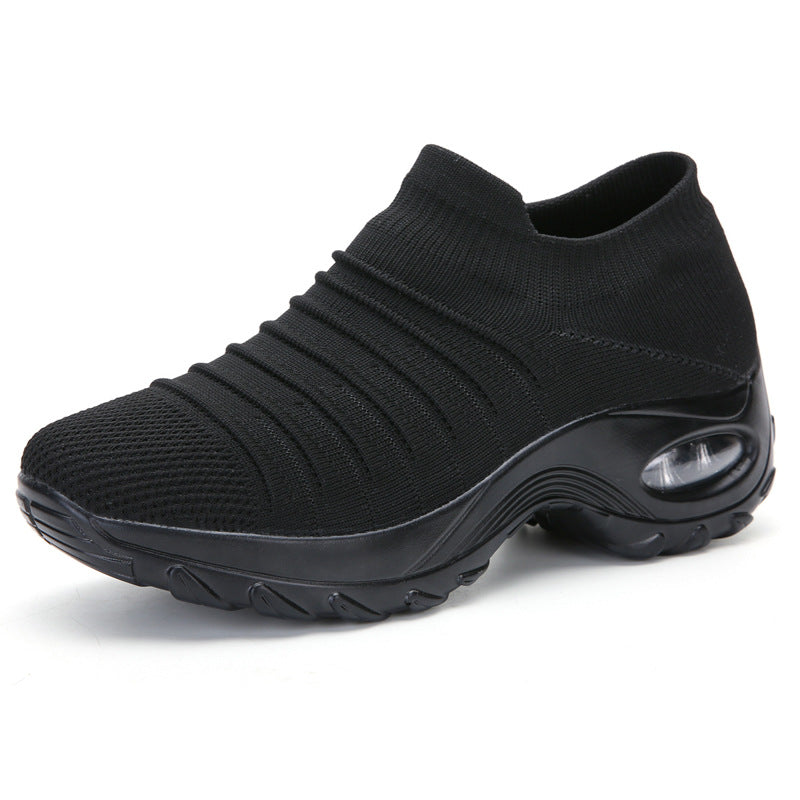 Woman's Striped Pattern Knit Sports Shoes