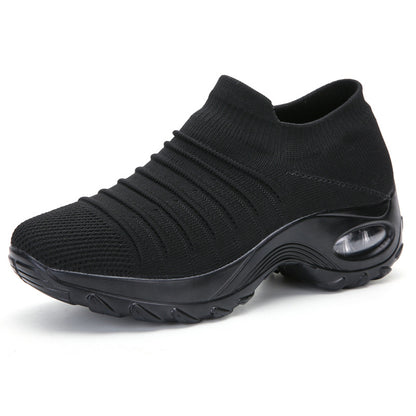 Woman's Striped Pattern Knit Sports Shoes