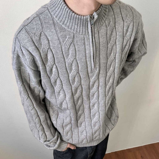 Classic Crew Neck Cable Knit Sweater for Men - OutfitLondon