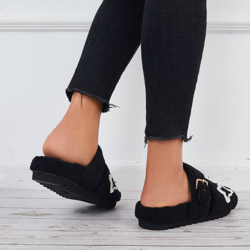 Open Toe Fluffy Slippers Faux Fur Lining Soft Footbed Shoes